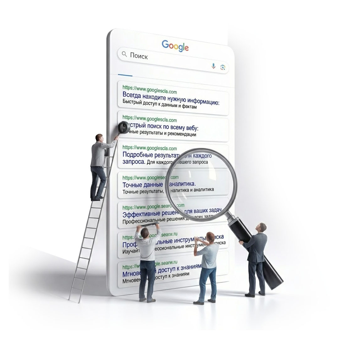 Настройка контекстной рекламы в поиске Google: специалисты анализируют поисковую выдачу, чтобы вывести сайт в топ.